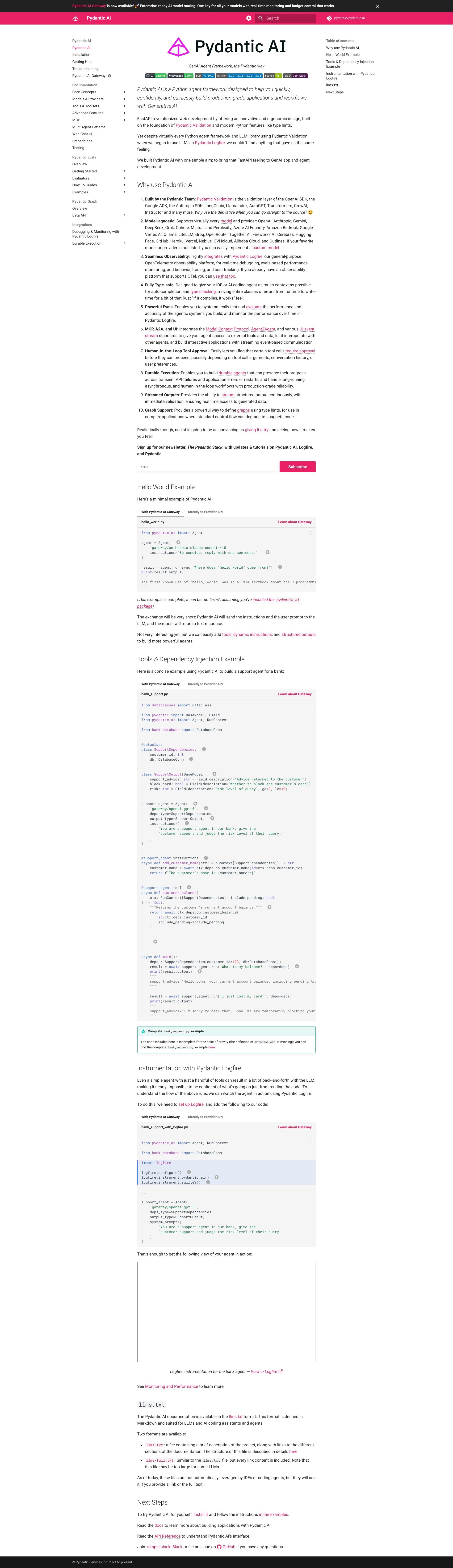 PydanticAI 官网首页